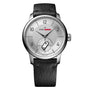 A Louis Erard La Petite Seconde Louis Horror x seconde/seconde/ wristwatch with a black leather strap and HORROR in red on the dial.