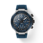 Blue Tissot watch with a detailed face on a white background