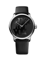 Black watch with a textured face on a white background