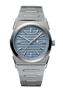 Silver watch with a blue gradient dial on a white background