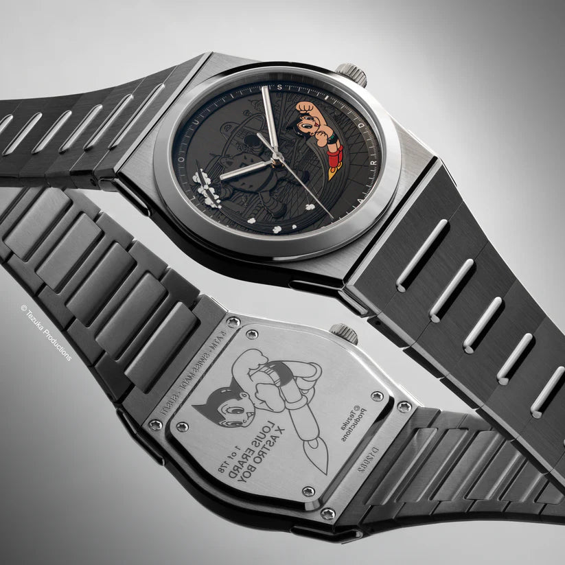 Luxury watch with detailed design on a gray background