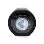 The Rocket by WOLF is a wristwatch featuring a blue dial in a black, round display case with a clear front.