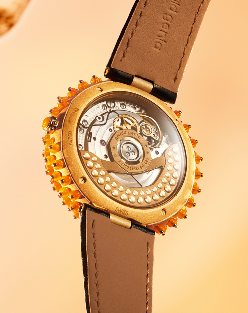 Gentissima Oursin 36 Fire Opal | 36mm, Glass-blasted yellow gold 3N, Women's Watch