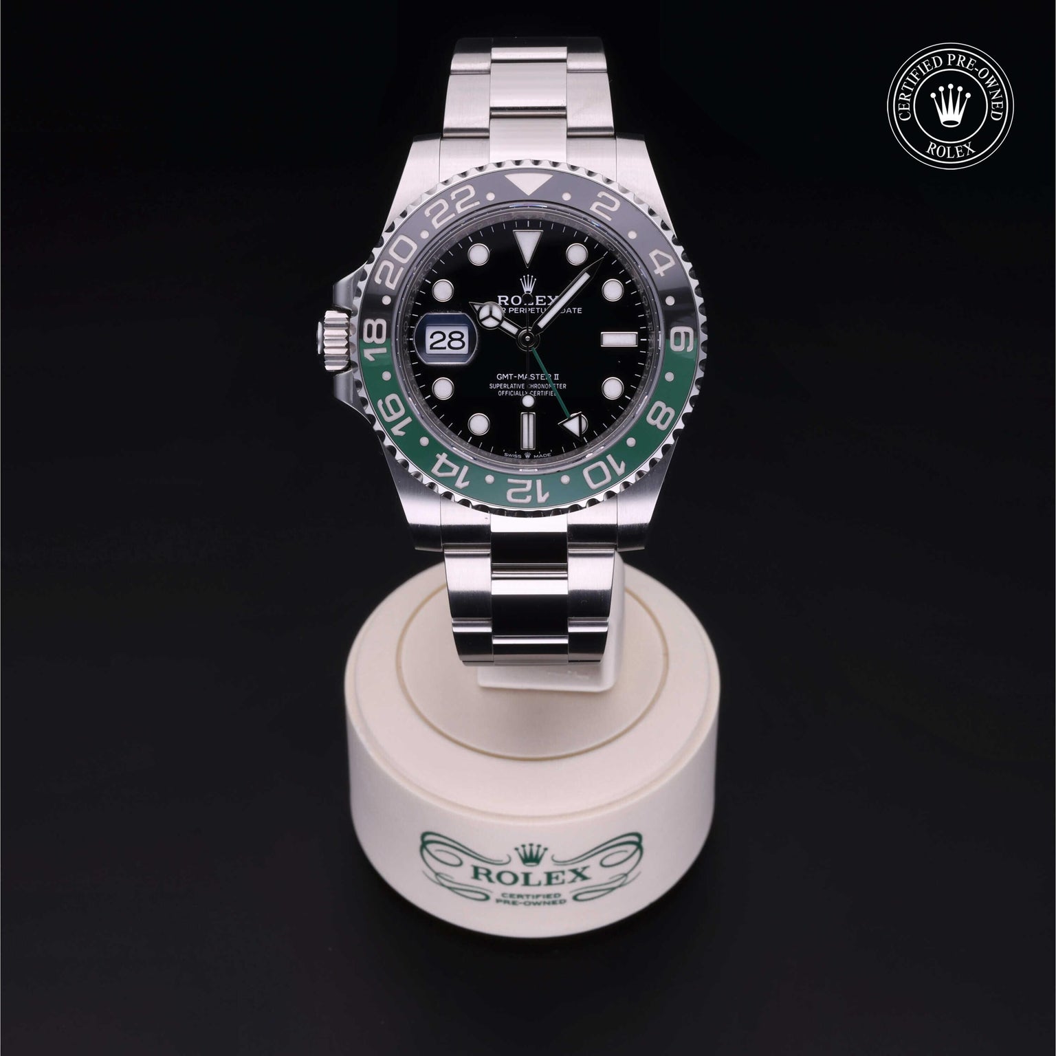 Rolex Certified Pre-owned GMT M126720VTNR-0002 front on black background