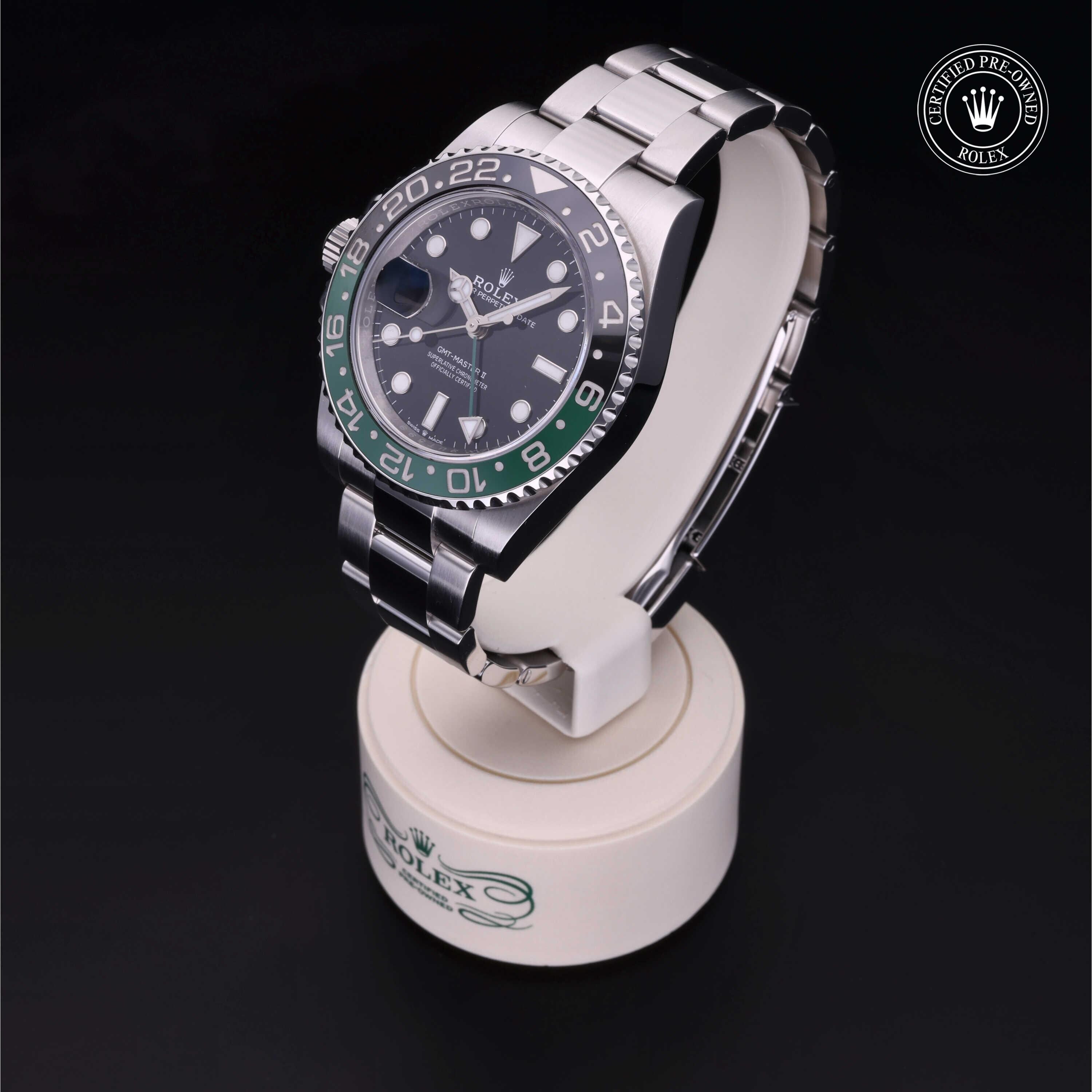 Rolex Certified Pre-owned GMT M126720VTNR-0002 front on black background