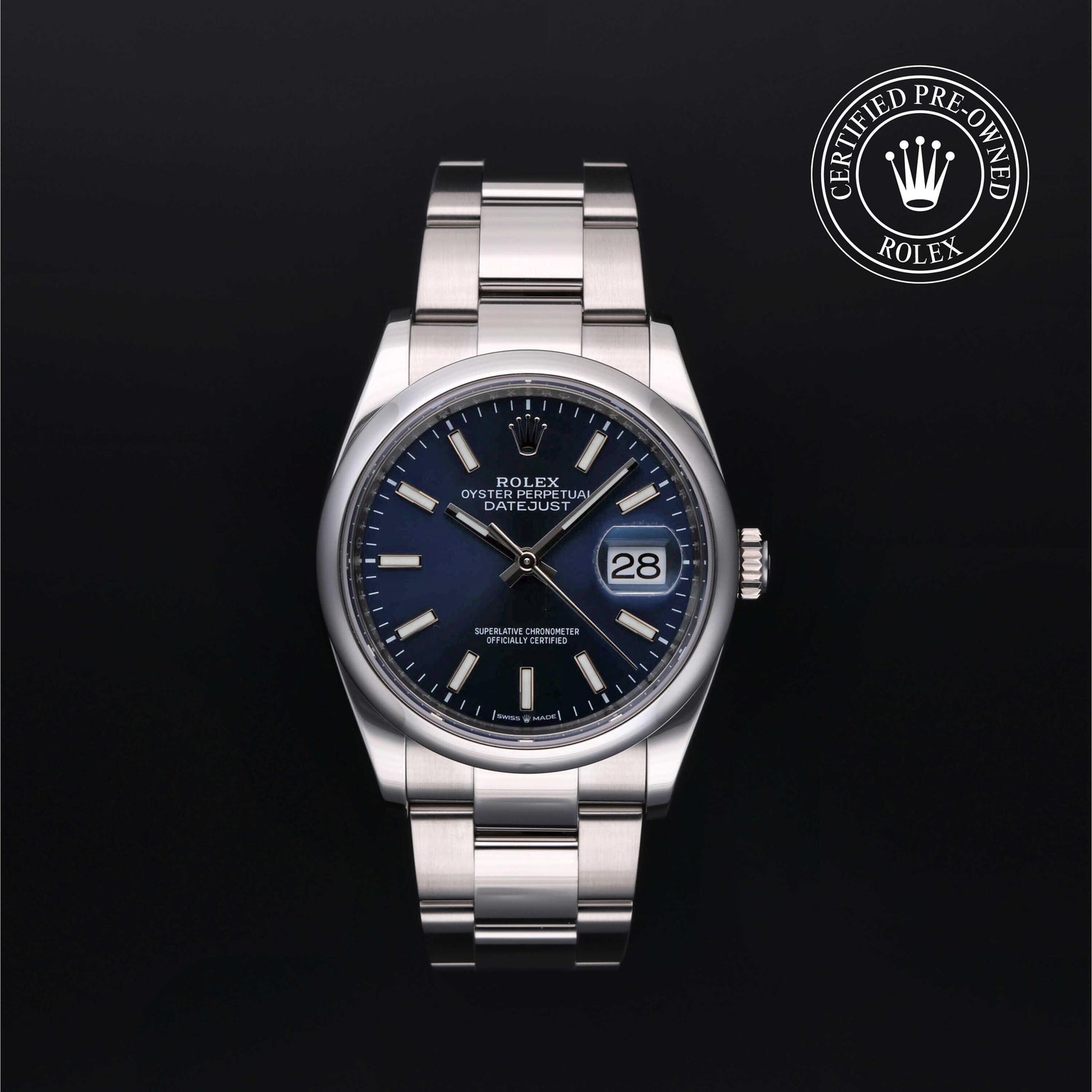 Rolex Certified Pre-owned Datejust M126200-0006 front on black background