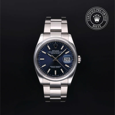 Rolex Certified Pre-owned Datejust M126200-0006 front on black background