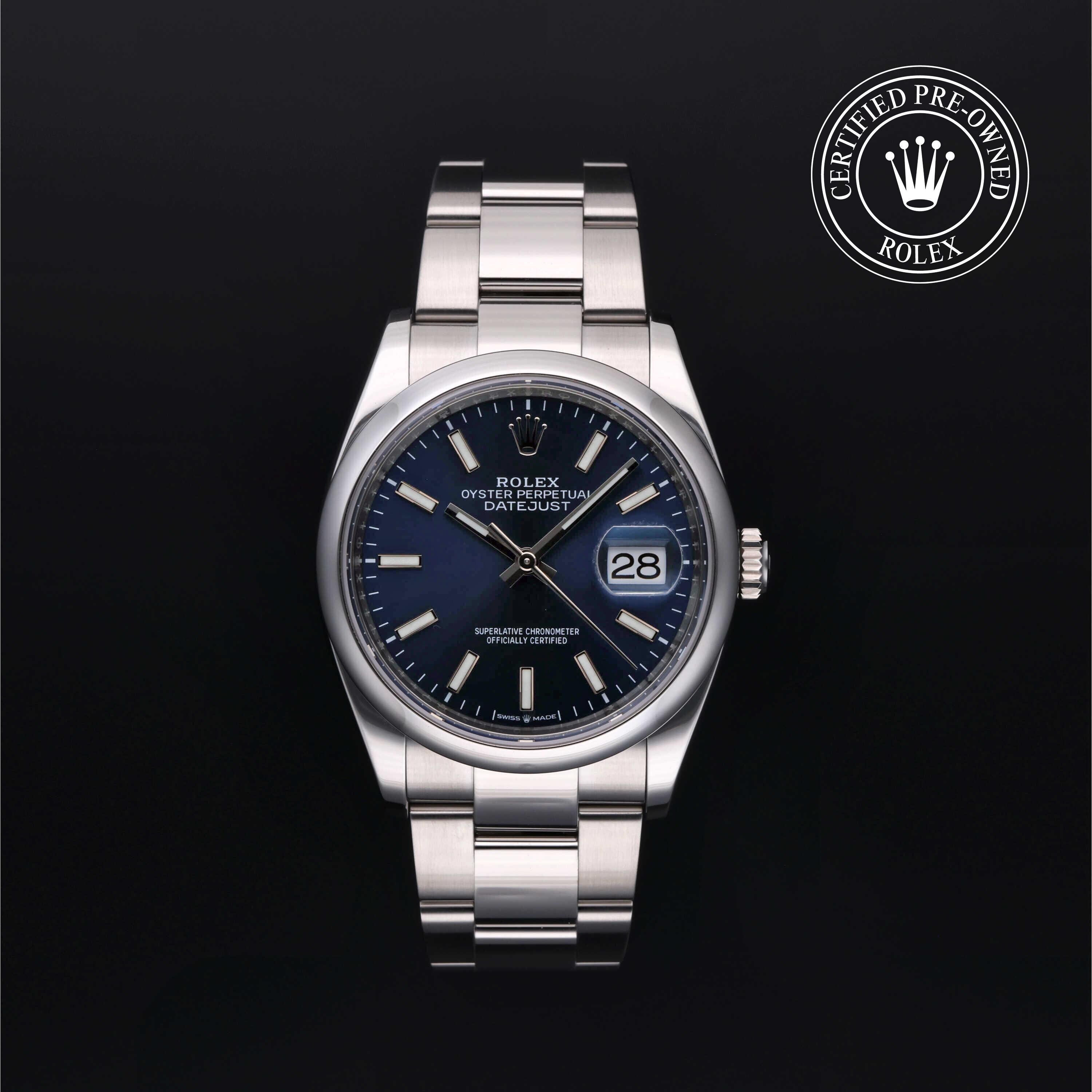 Rolex Certified Pre-owned Datejust M126200-0006 front on black background