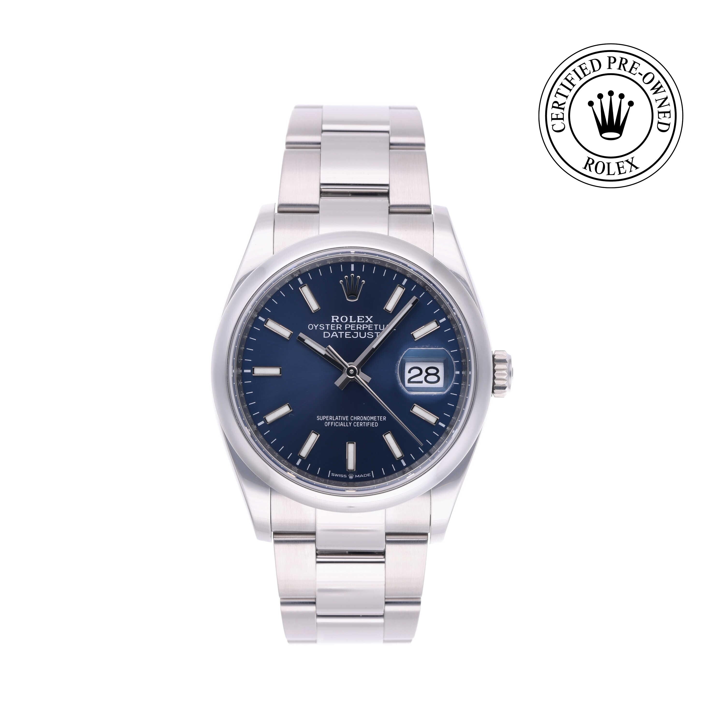 Rolex Certified Pre-owned Datejust M126200-0006 front on white background