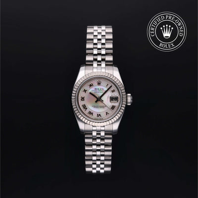 Rolex Certified Pre-owned Lady Datejust M179174-0025 front on black background