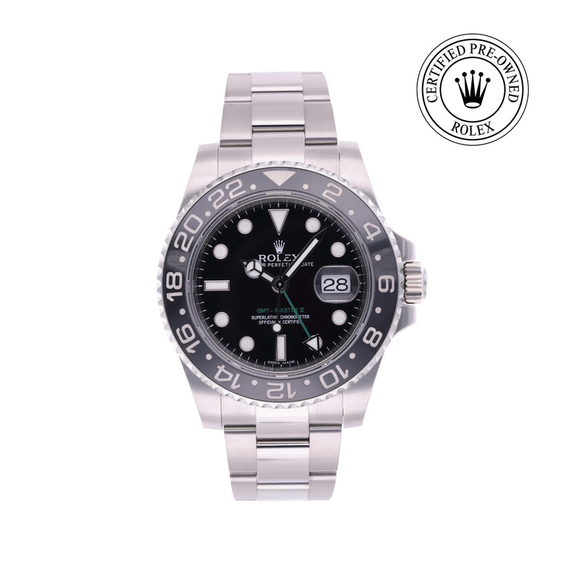 Rolex Certified Pre-owned GMT M116710LN-0001 front on white background
