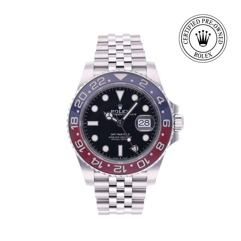 Rolex Certified Pre-owned GMT M126710BLRO-0001 front on white background