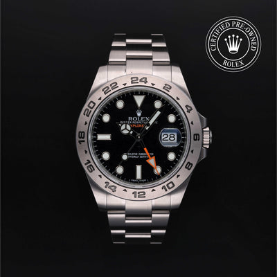 Rolex Certified Pre-owned Explorer M216570-0002 front on black background