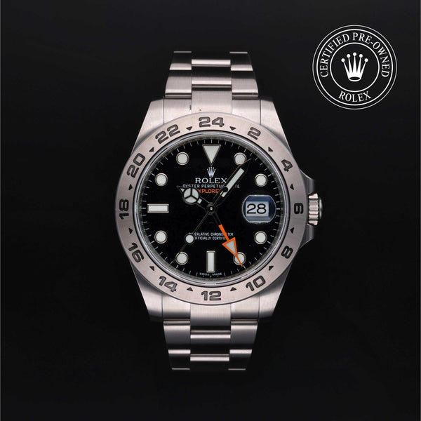 Rolex Certified Pre-owned Explorer M216570-0002 front on black background