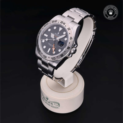 Rolex Certified Pre-owned Explorer M216570-0002 front on black background