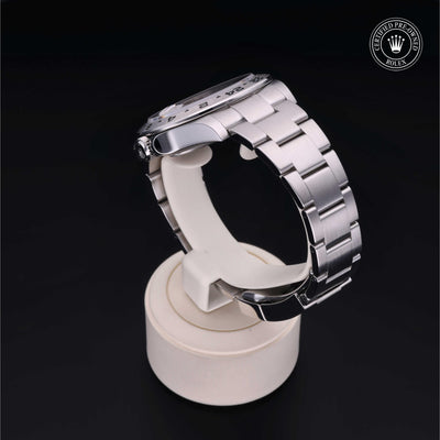 Rolex Certified Pre-owned Explorer M216570-0002 front on black background