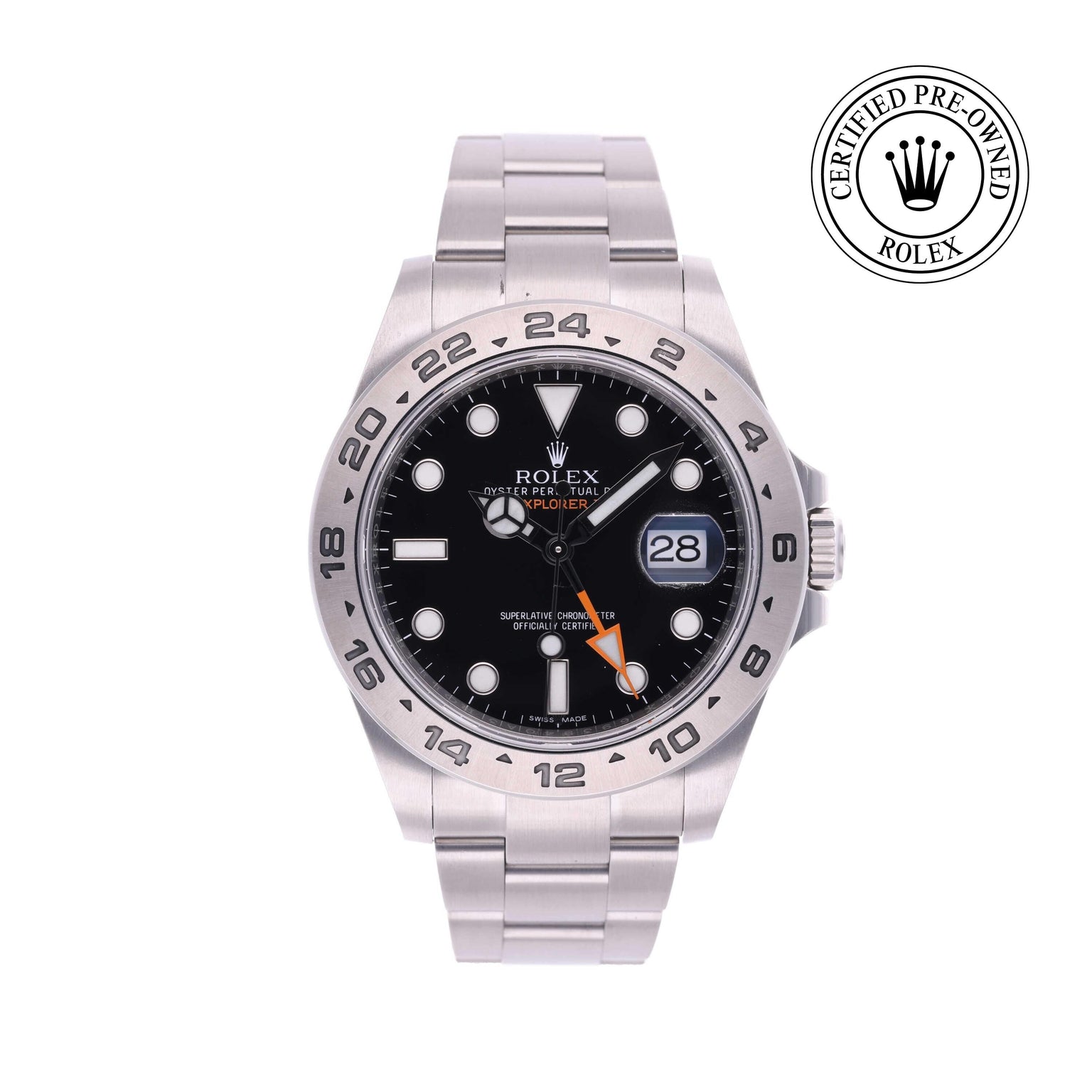 Rolex Certified Pre-owned Explorer M216570-0002 front on white background
