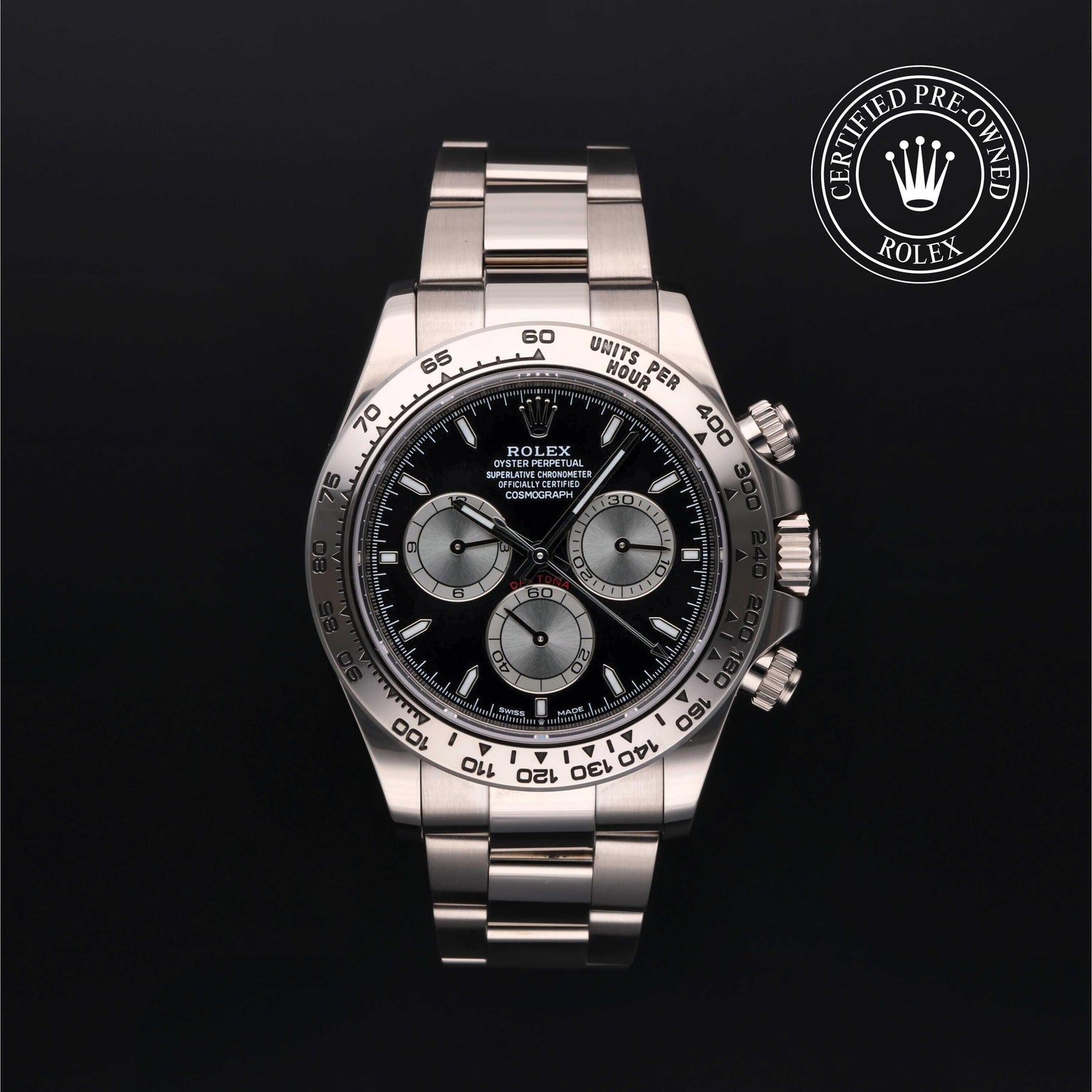 Rolex Certified Pre-owned Daytona M126509-0001 front on black background