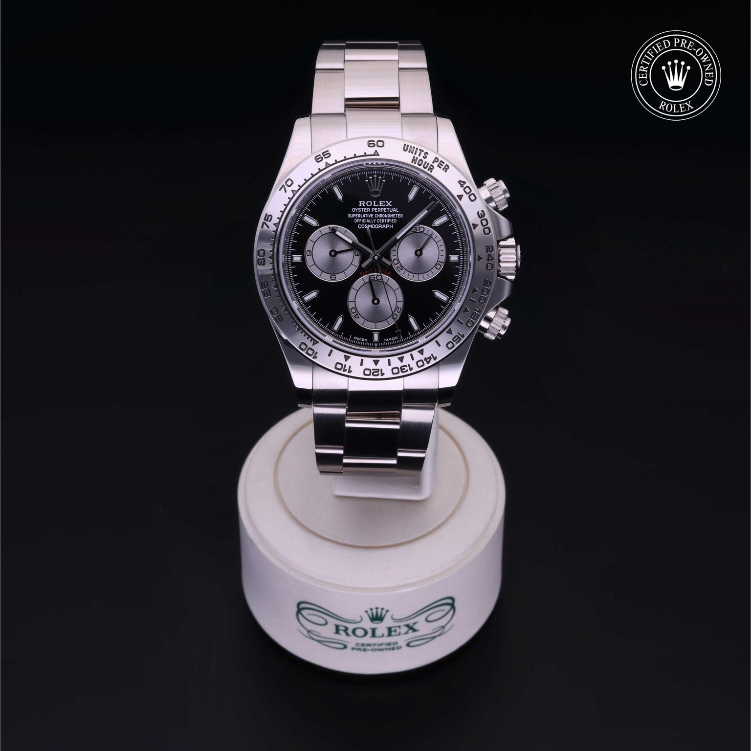 Rolex Certified Pre-owned Daytona M126509-0001 front on black background