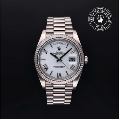 Rolex Certified Pre-owned Day-date M228239-0046 front on black background