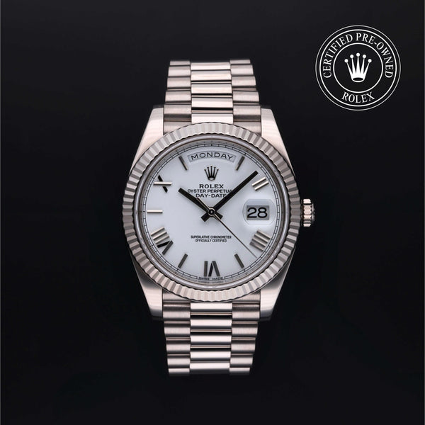 Rolex Certified Pre-owned Day-date M228239-0046 front on black background