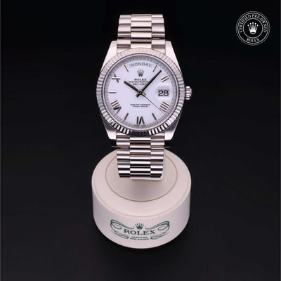 Rolex Certified Pre-owned Day-date M228239-0046 front on black background