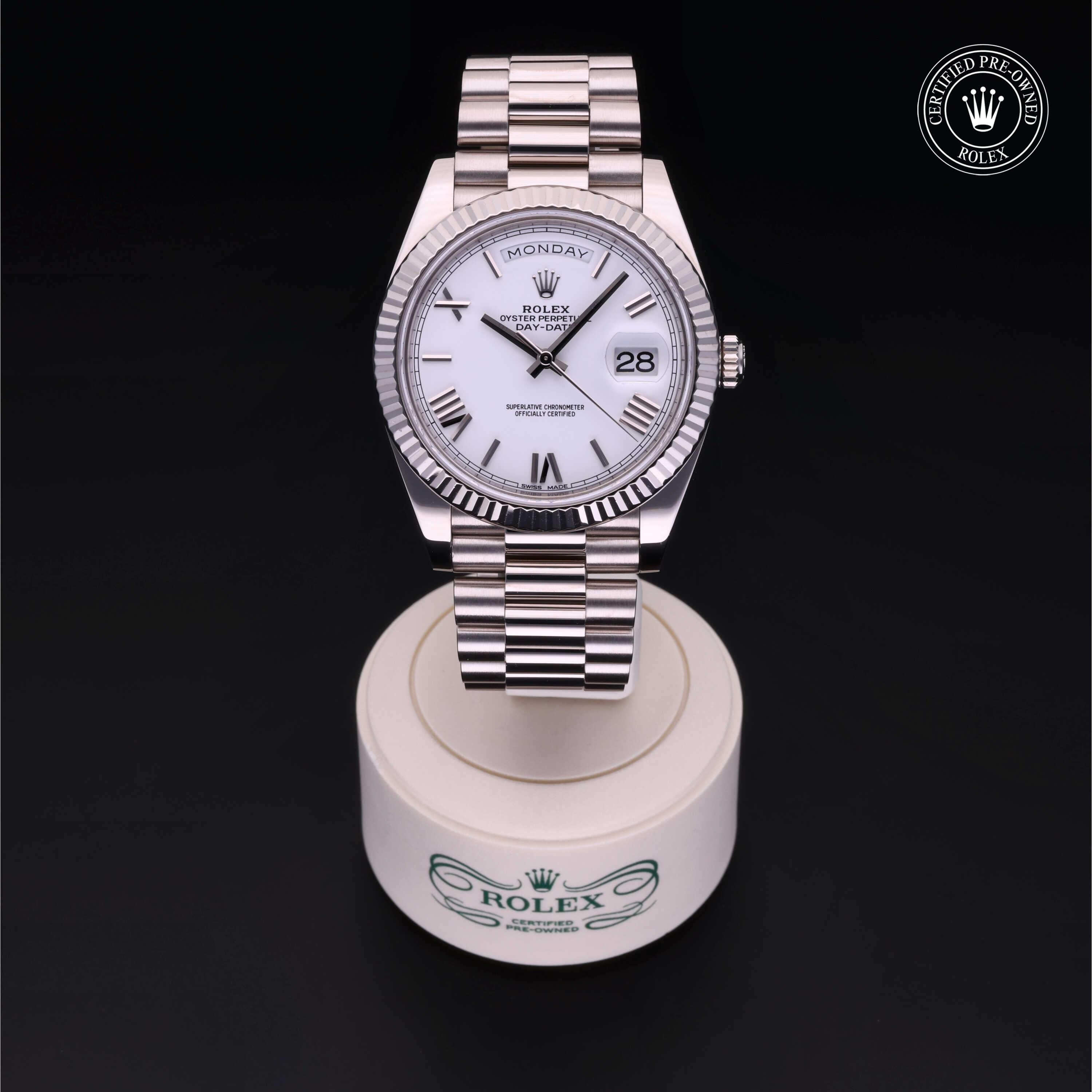 Rolex Certified Pre-owned Day-date M228239-0046 front on black background