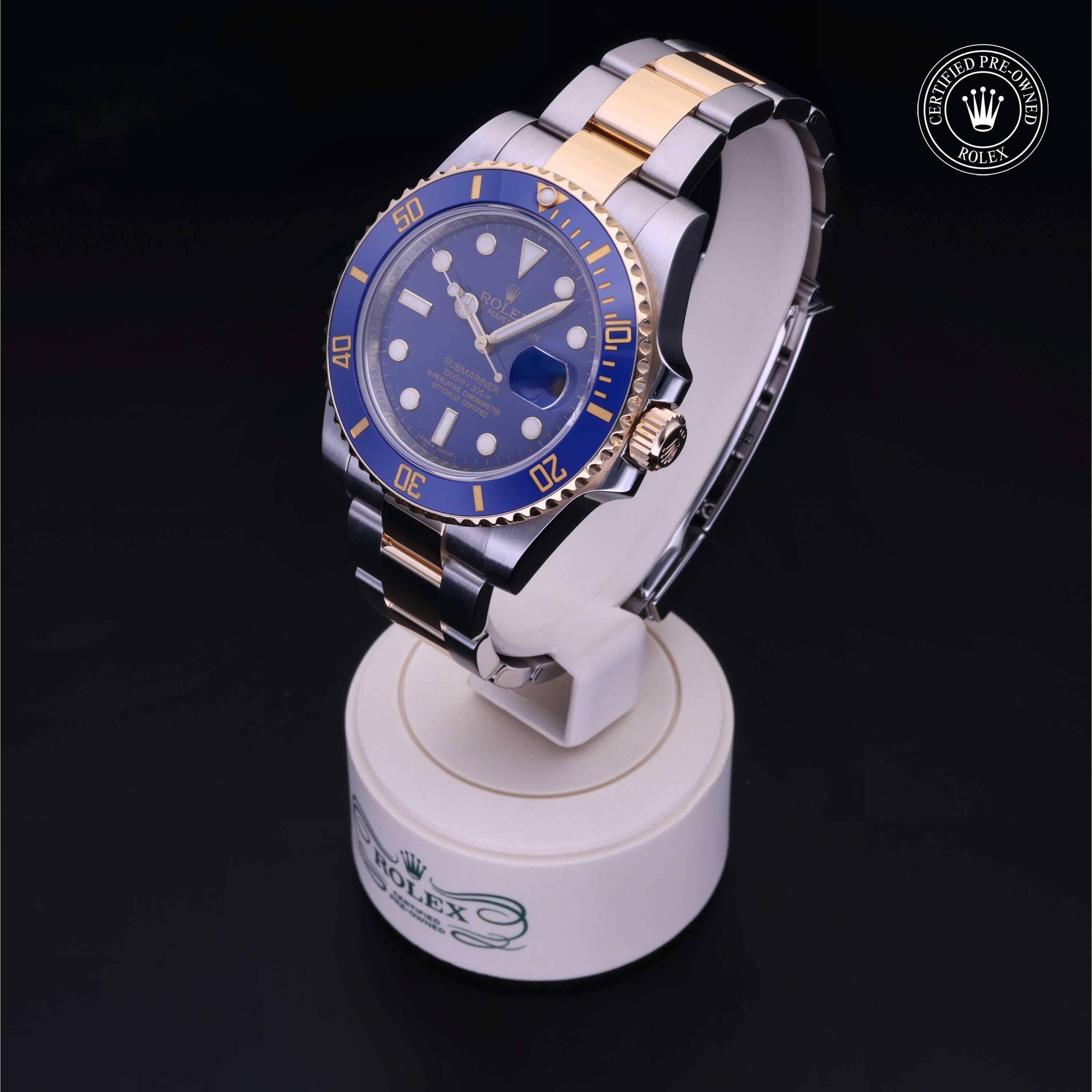 Rolex Certified Pre-owned Submariner M116613LB-0001 front on black background