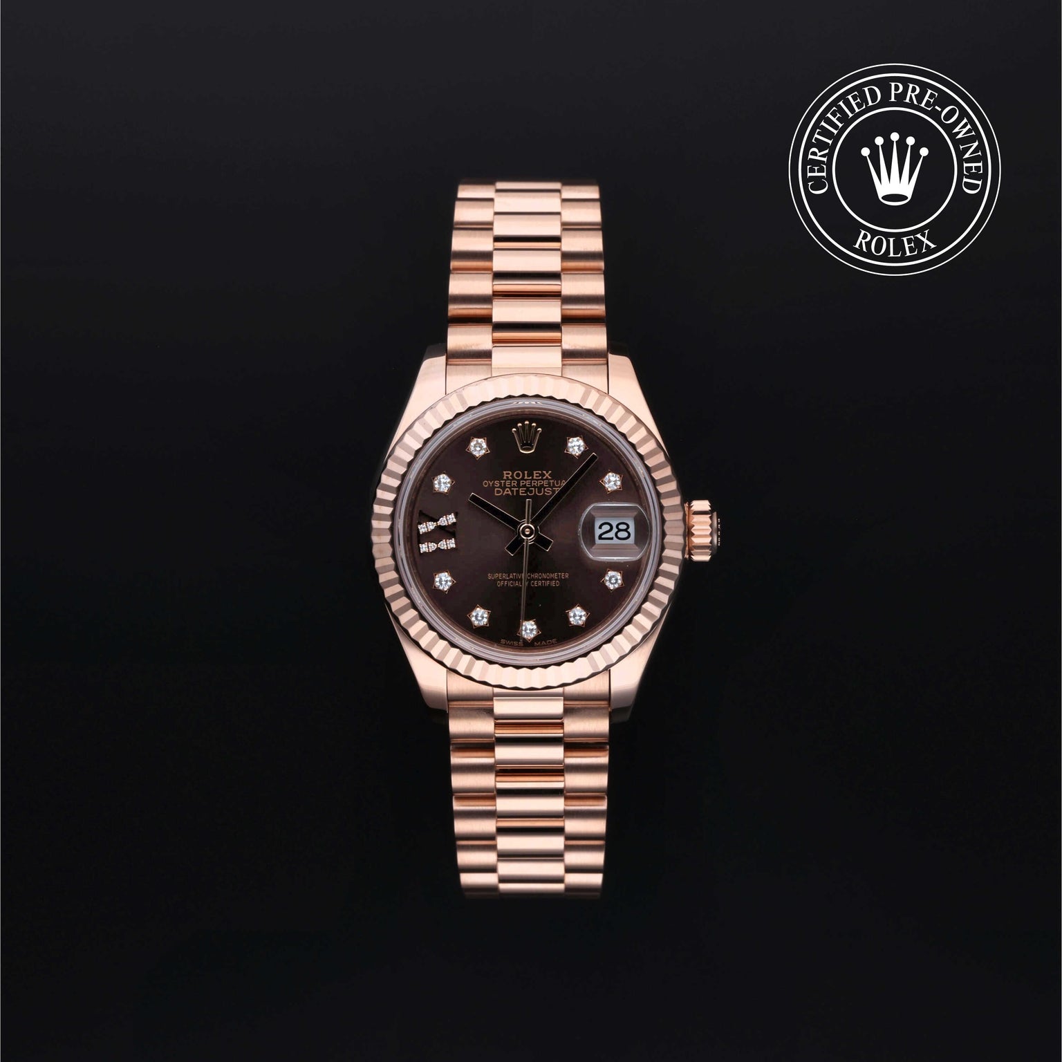 Rolex Certified Pre-owned Lady Datejust M279175-0002 front on black background