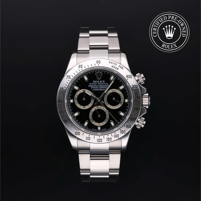 Rolex Certified Pre-owned Daytona M116520-0009 front on black background