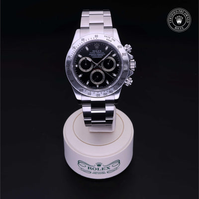 Rolex Certified Pre-owned Daytona M116520-0009 front on black background