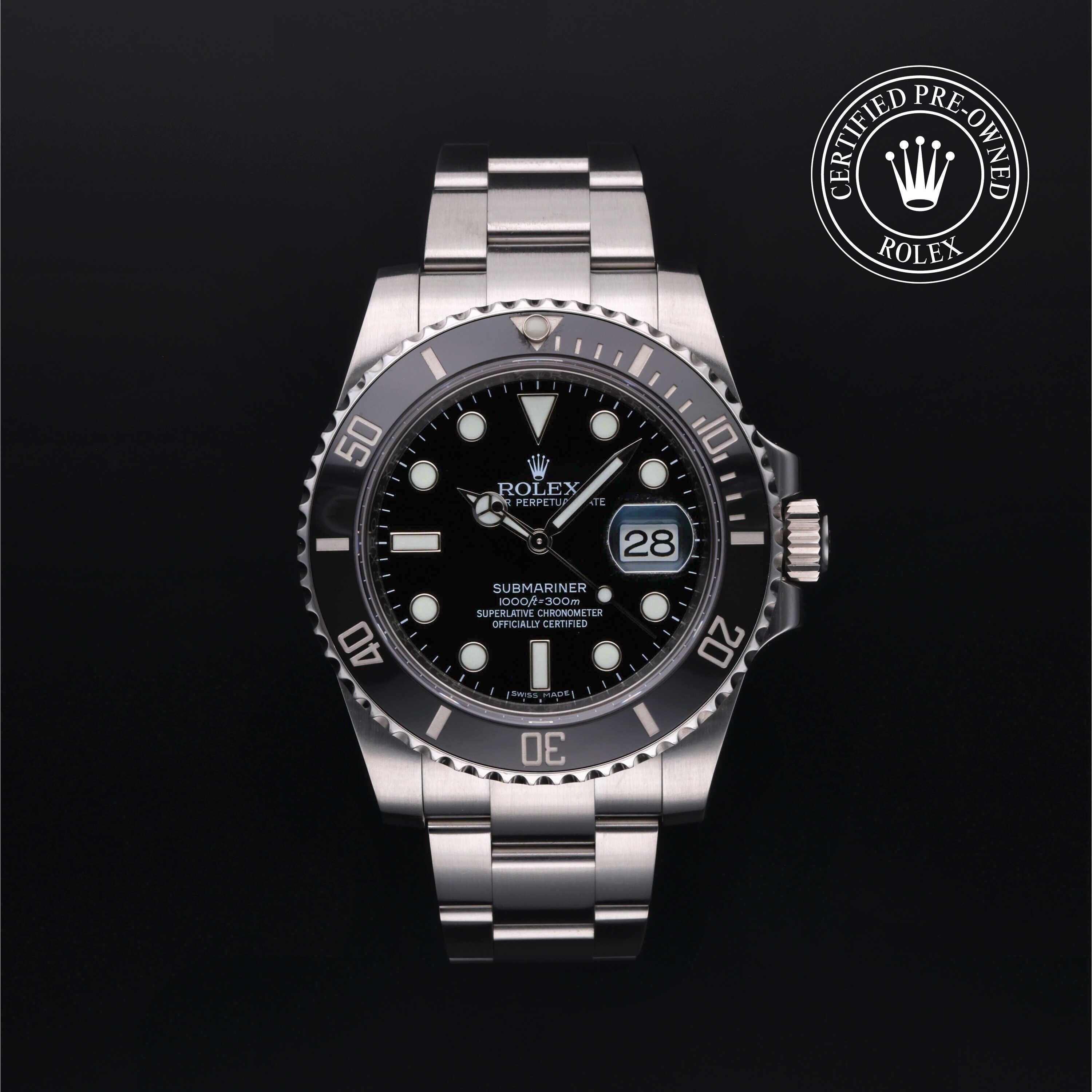 Rolex Certified Pre-owned Submariner M116610LN-0001 front on black background