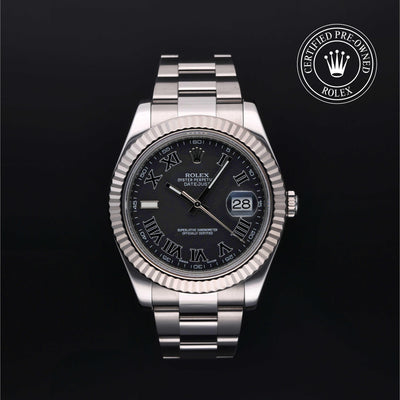 Rolex Certified Pre-owned Datejust M116334-0002 front on black background