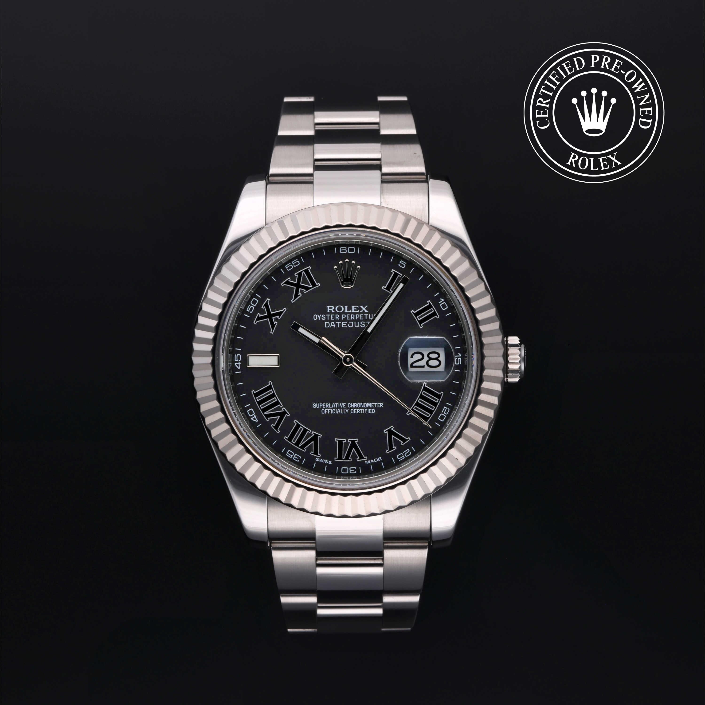 Rolex Certified Pre-owned Datejust M116334-0002 front on black background