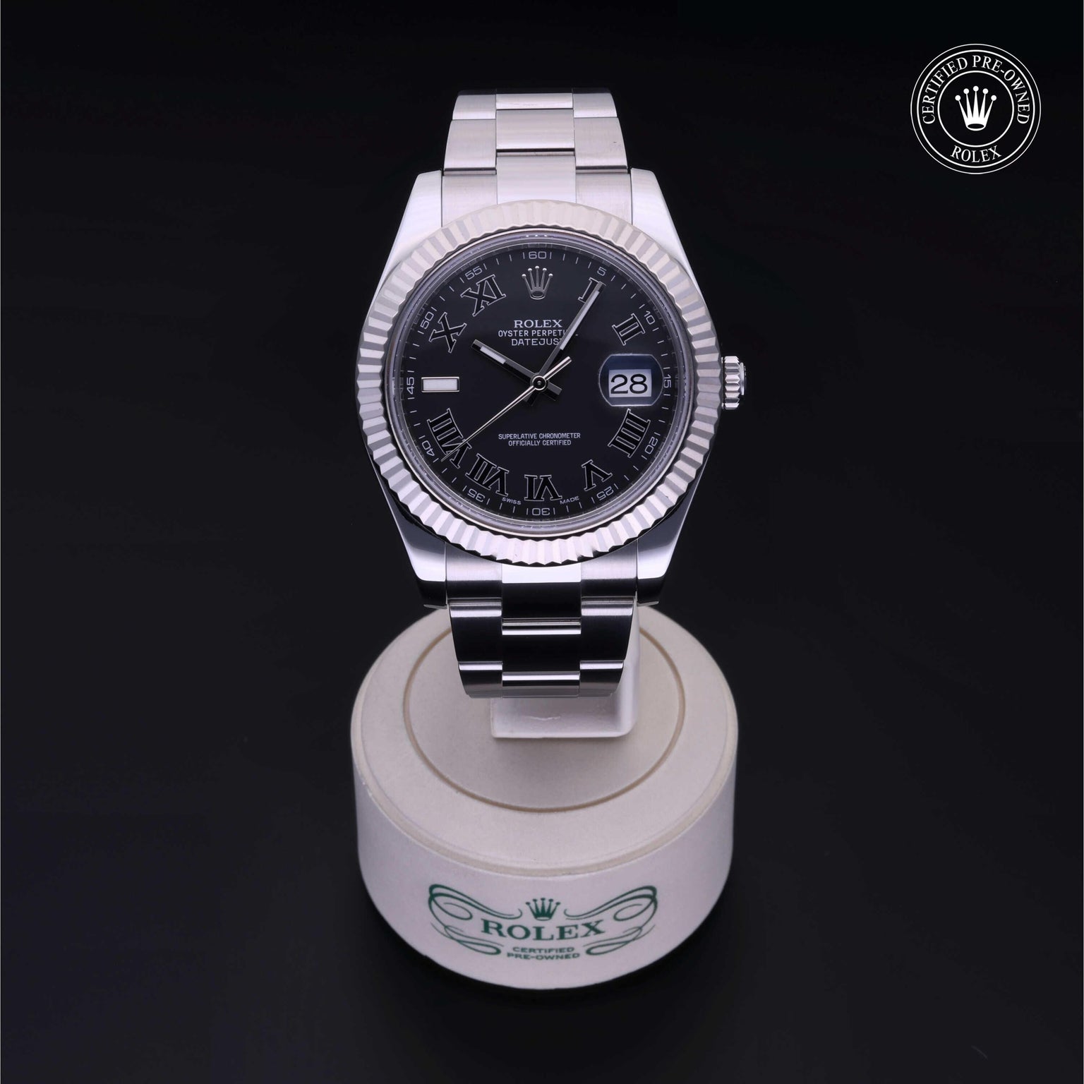 Rolex Certified Pre-owned Datejust M116334-0002 front on black background