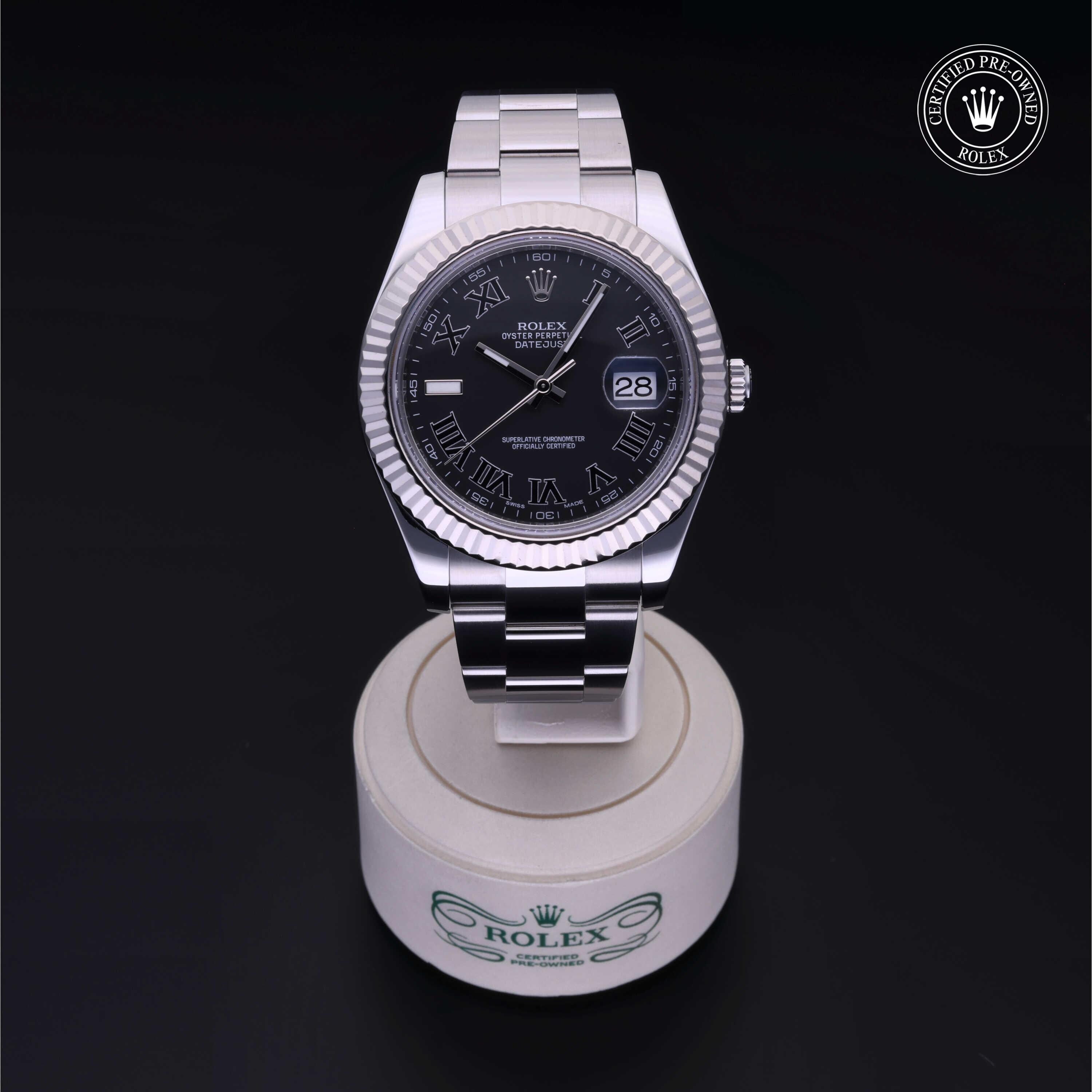 Rolex Certified Pre-owned Datejust M116334-0002 front on black background