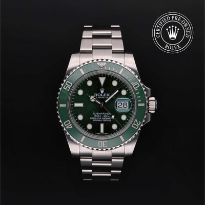 Rolex Certified Pre-owned Submariner M116610LV-0002 front on black background
