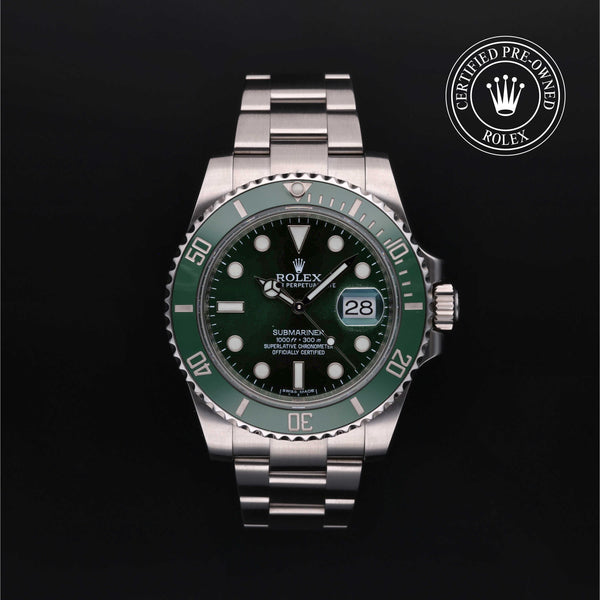Rolex Certified Pre-owned Submariner M116610LV-0002 front on black background