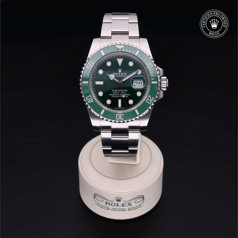 Rolex Certified Pre-owned Submariner M116610LV-0002 front on black background