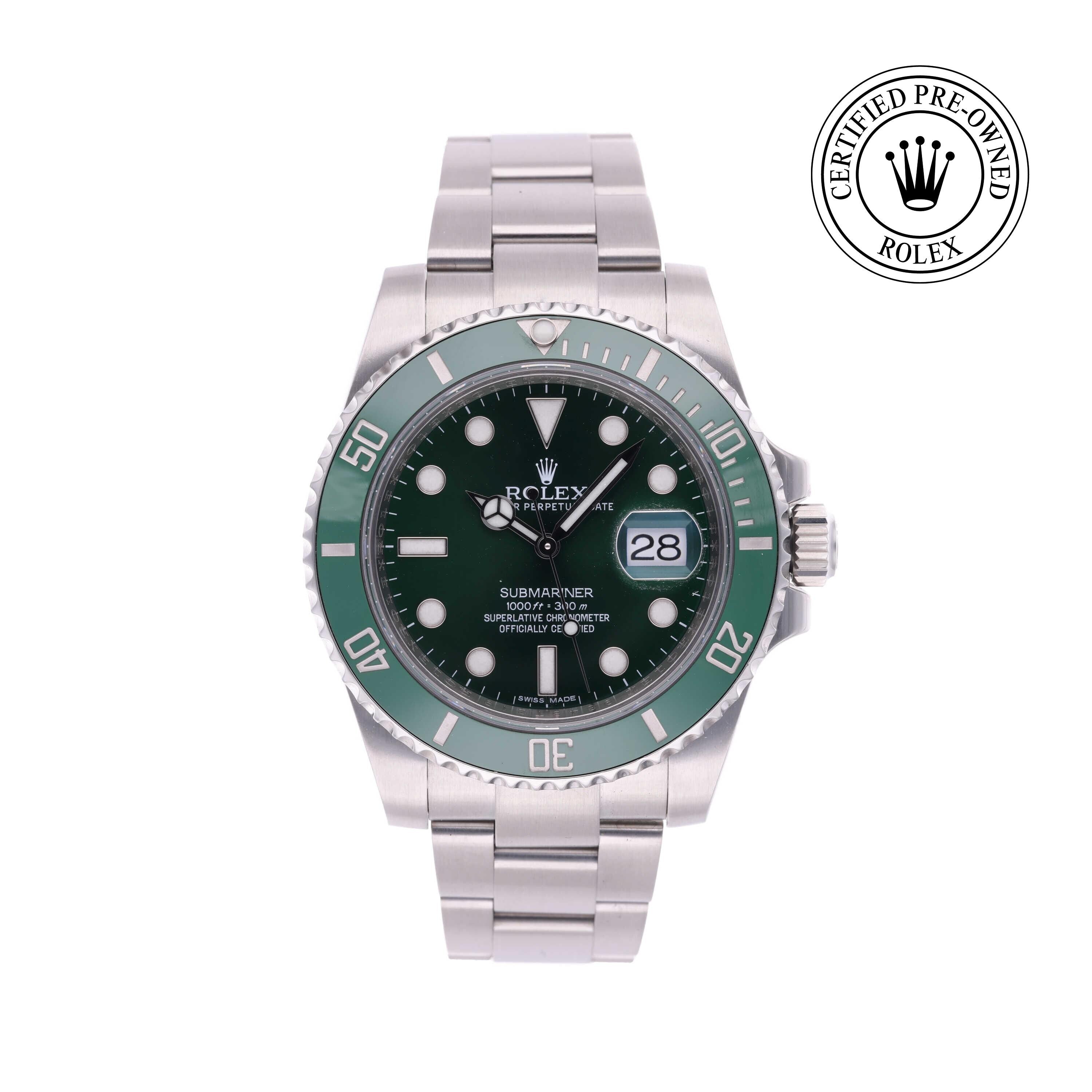 Rolex Certified Pre-owned Submariner M116610LV-0002 front on white background