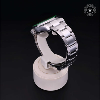 Rolex Certified Pre-owned Milgauss M116400GV-0002 front on black background