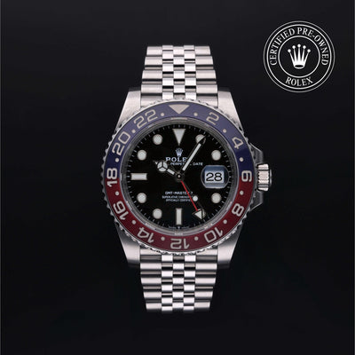 Rolex Certified Pre-owned GMT M126710BLRO-0001 front on black background