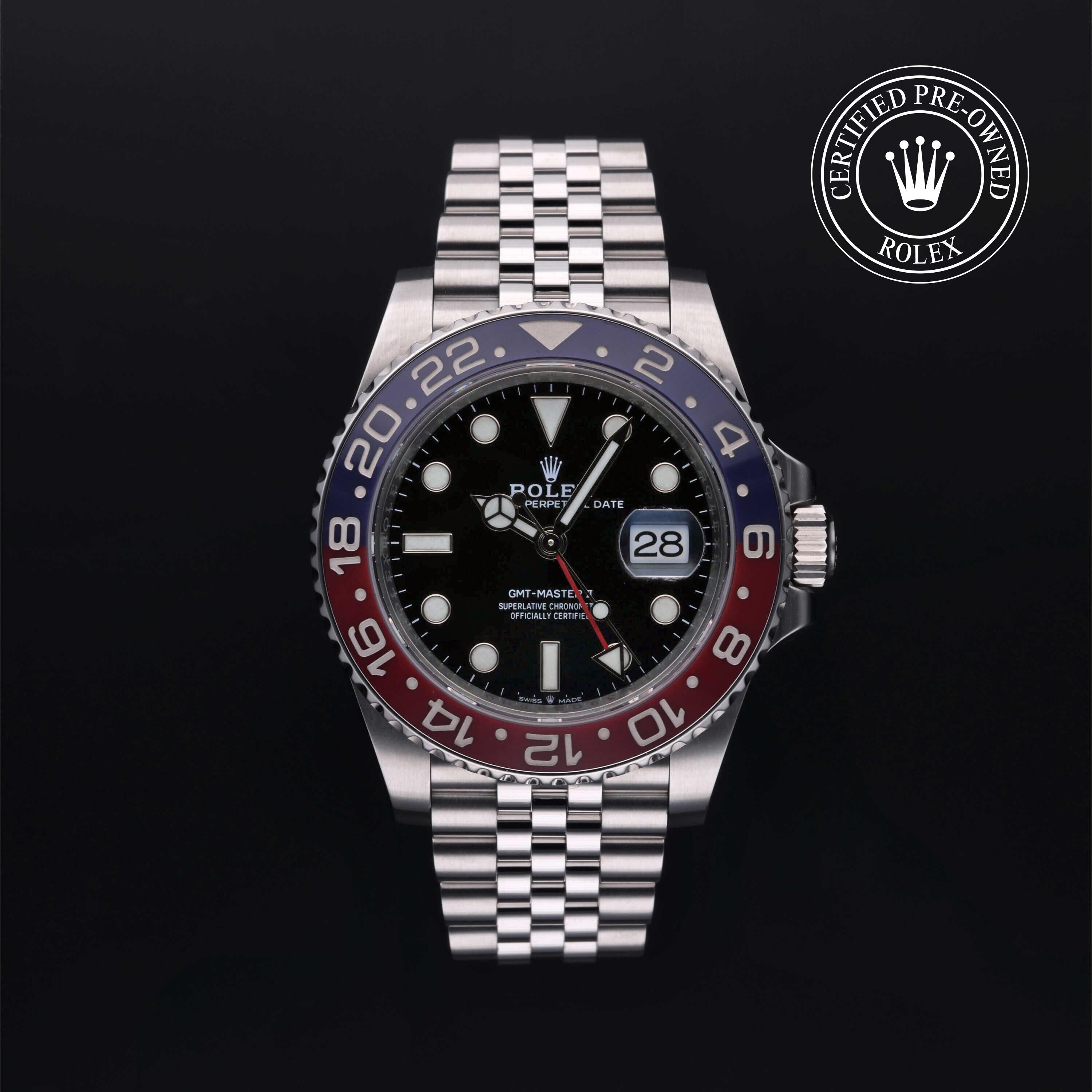 Rolex Certified Pre-owned GMT M126710BLRO-0001 front on black background