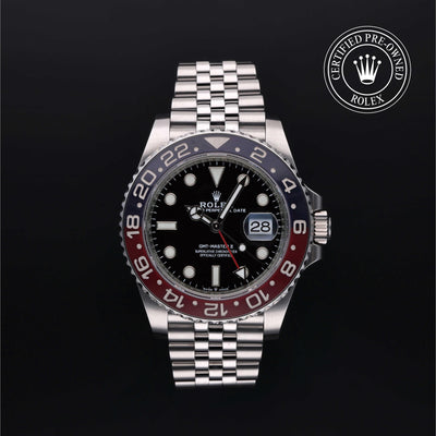 Rolex Certified Pre-owned GMT M126710BLRO-0001 front on black background