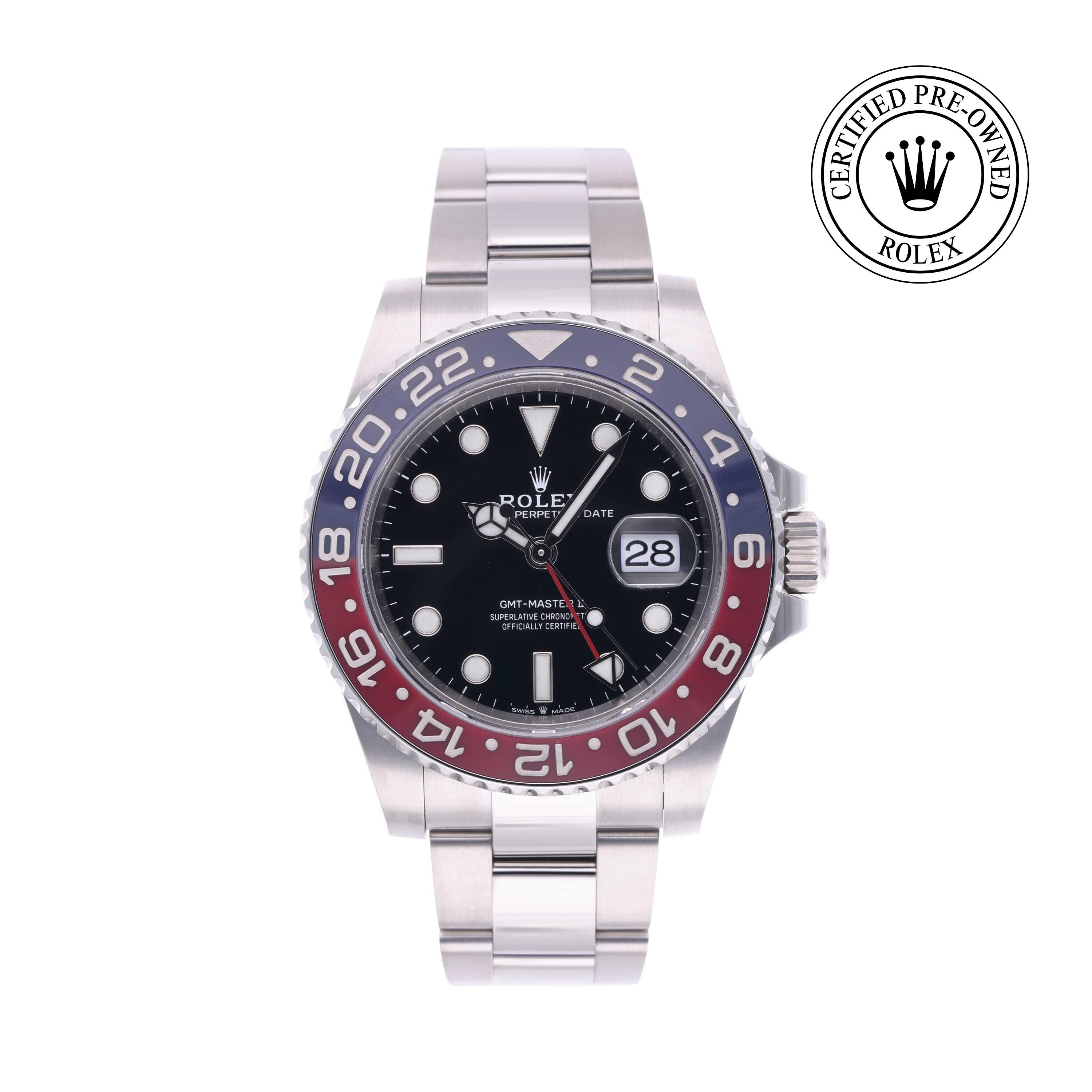 Rolex Certified Pre-owned GMT M126710BLRO-0002 front on white background
