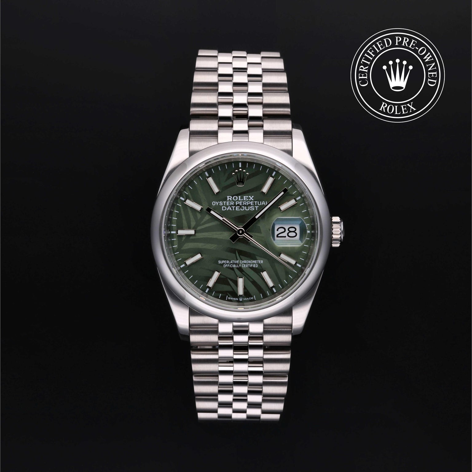Rolex Certified Pre-owned Datejust M126200-0001 front on black background