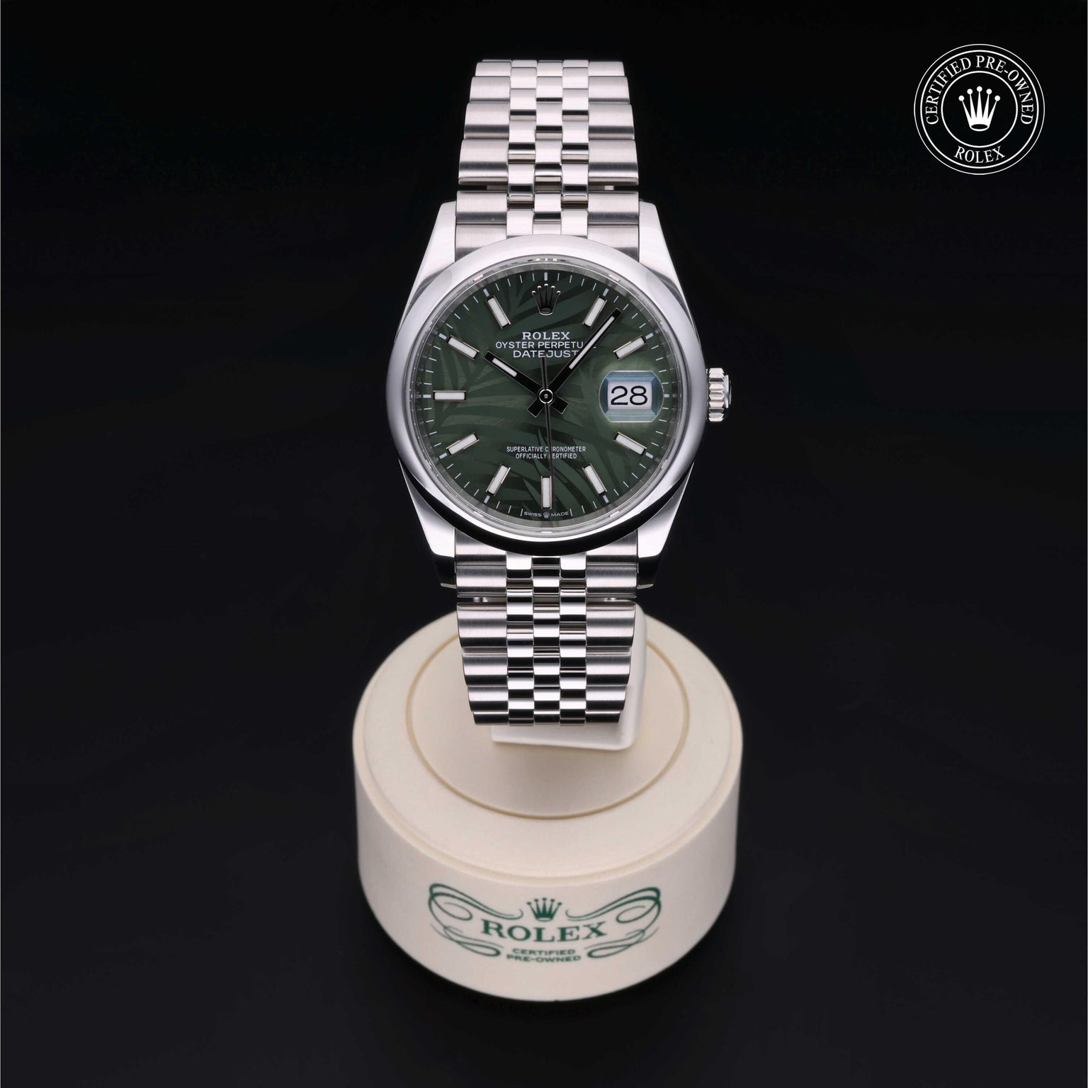 Rolex Certified Pre-owned Datejust M126200-0001 front on black background