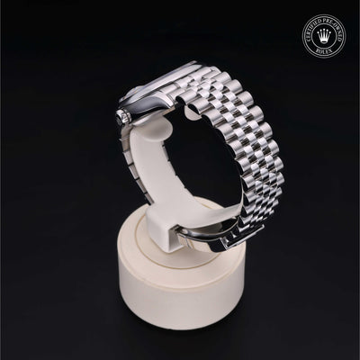 Rolex Certified Pre-owned Datejust M126200-0001 front on black background