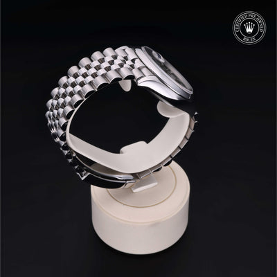 Rolex Certified Pre-owned Datejust M126200-0001 front on black background