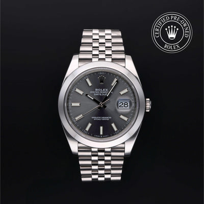 Rolex Certified Pre-owned Datejust M126300-0008 front on black background